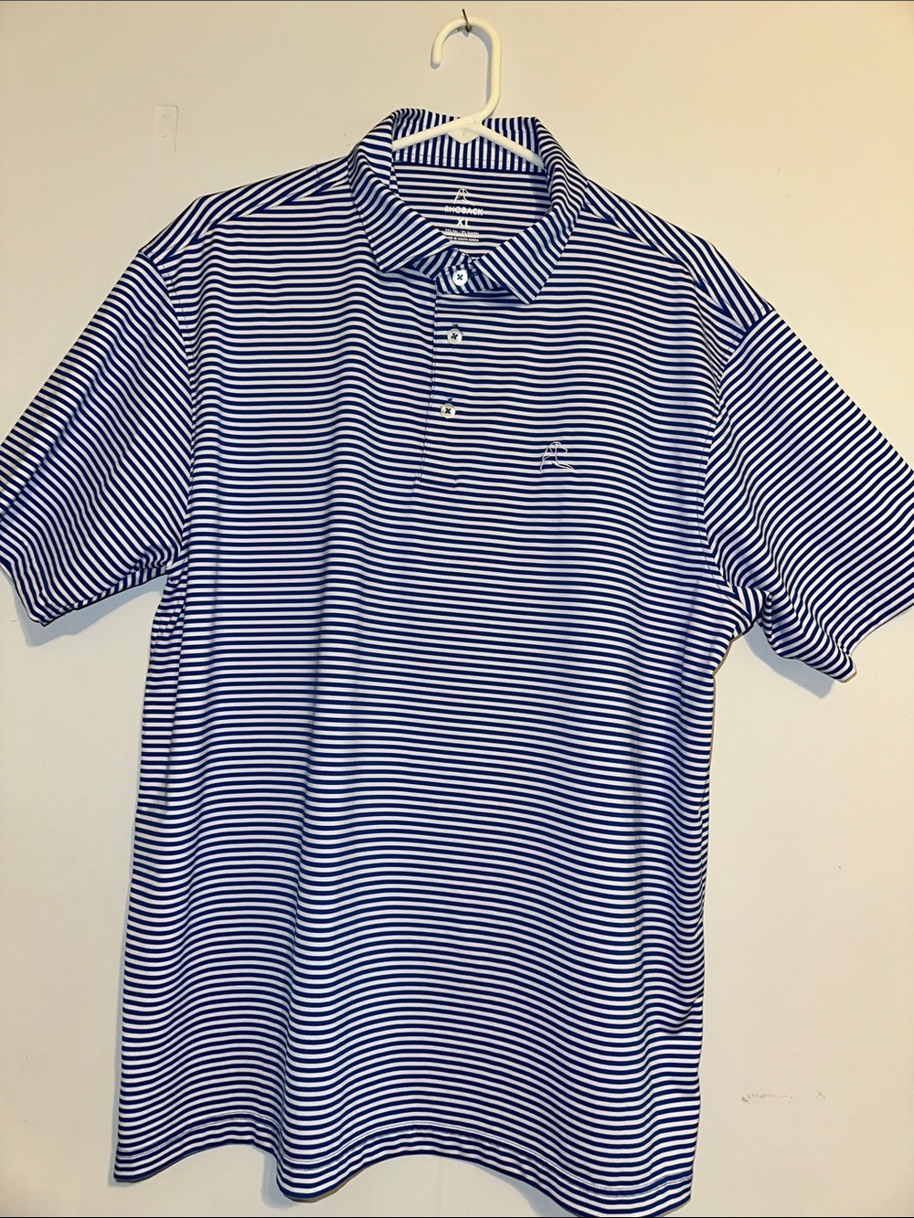 Rhoback Navy and White Striped Performance Polo